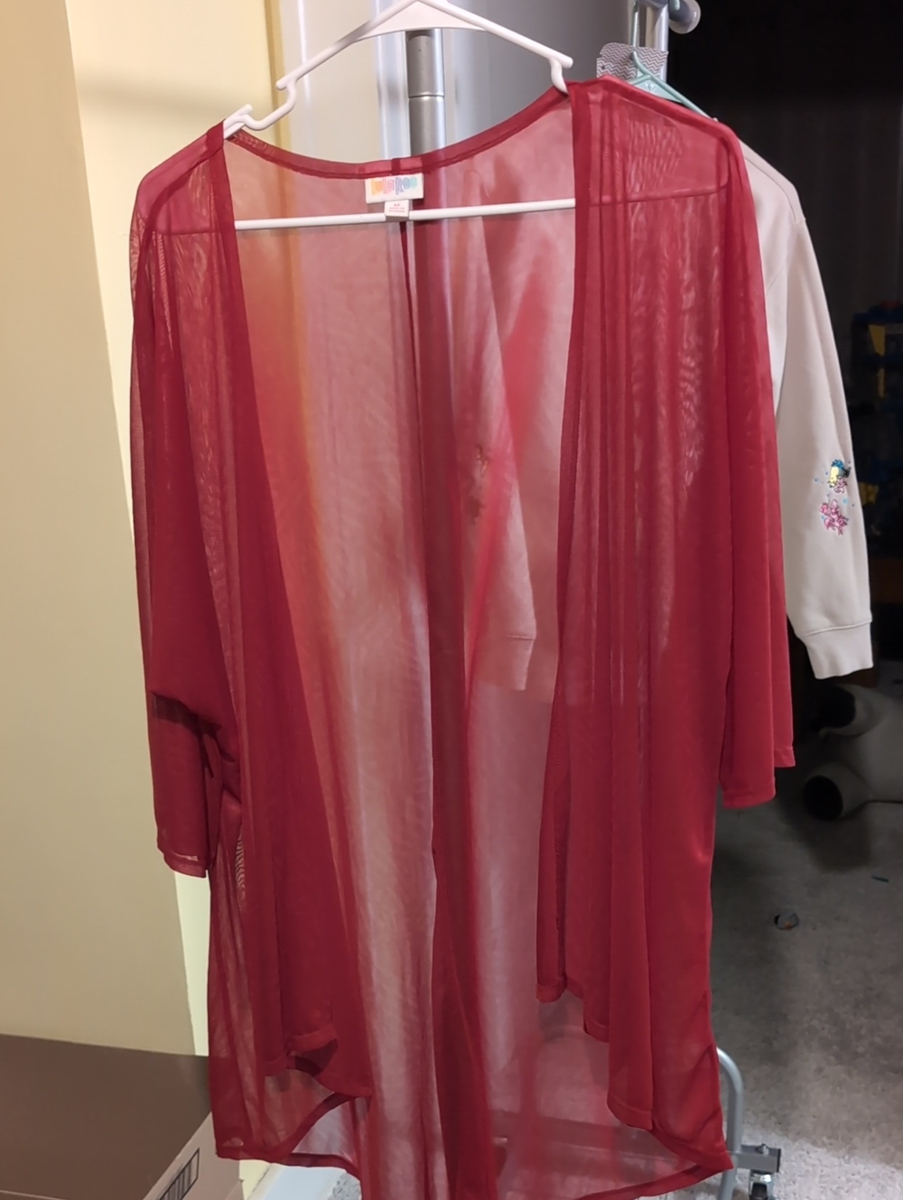 LuLaRoe Sheer Burgundy Red Mesh Kimono Robe